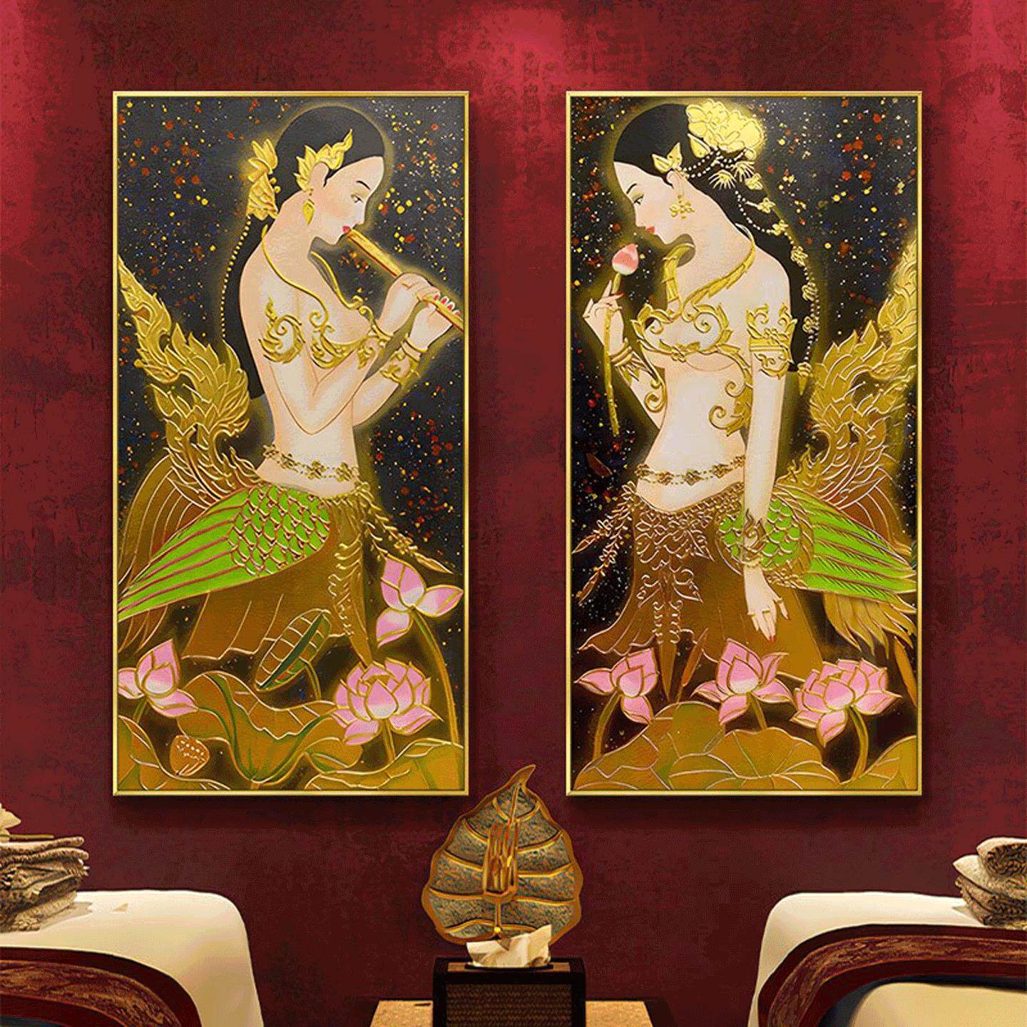 泰式风情美女装饰画SPA按摩养生馆挂画东南亚风格餐厅泰国佛像画