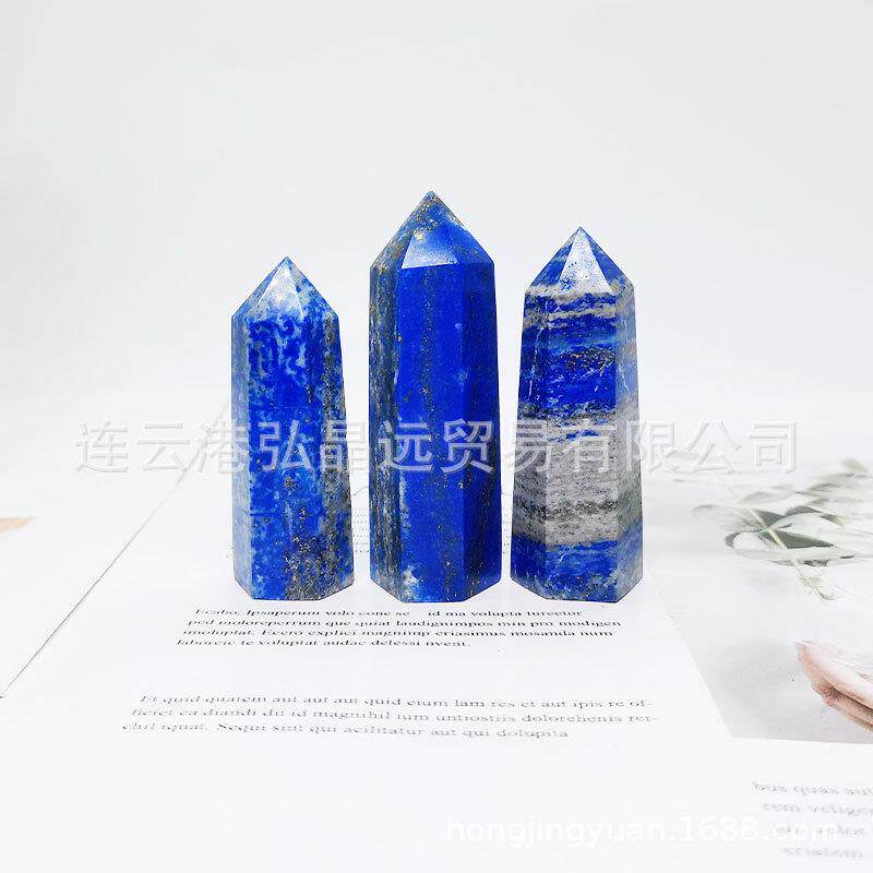 厂家天然青金石柱 青金单尖柱水晶柱六棱柱原石打磨家居摆件