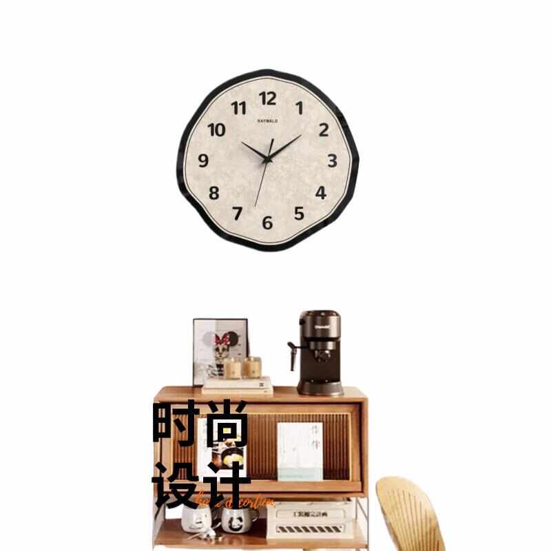 简约现代客厅挂钟家用挂墙钟表餐厅轻奢极简静音时钟奶油风免打孔