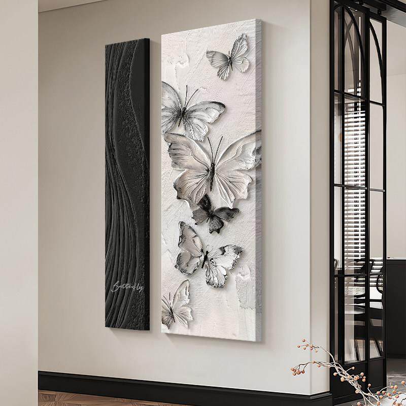 简约现代玄关装饰画 画黑白蝴蝶客厅双联壁画 画抽象肌理感走廊过