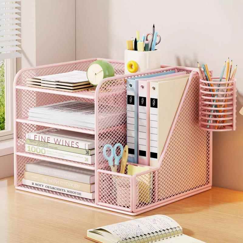文件架办公桌置物架子办公用品文件收纳整理盒多层办公室桌面书架