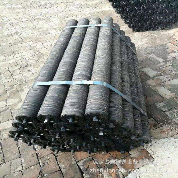 橡胶缓冲轮胎托辊输送带圈滚筒耐磨大头托辊摩擦调心槽型托辊组