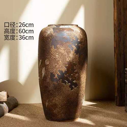 旧摆件花瓶做地大家居装饰陶大复古落花瓶花瓶粗风侘寂插花