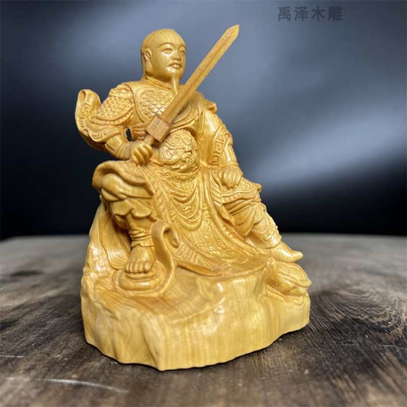 黄杨木雕玄天上帝神像武当山真武大帝玄武荡魔天尊汽车装饰品摆件