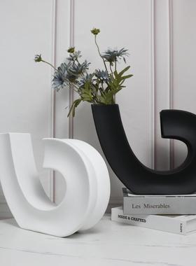 脂现创意抽象音符摆件白黑色代色哑光-树玄关电视柜装饰