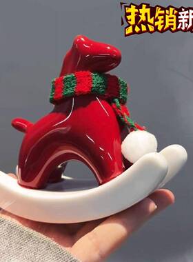 红色小马摆件马年吉祥物本命年桌面装饰品高档精致茶宠陶瓷工艺品