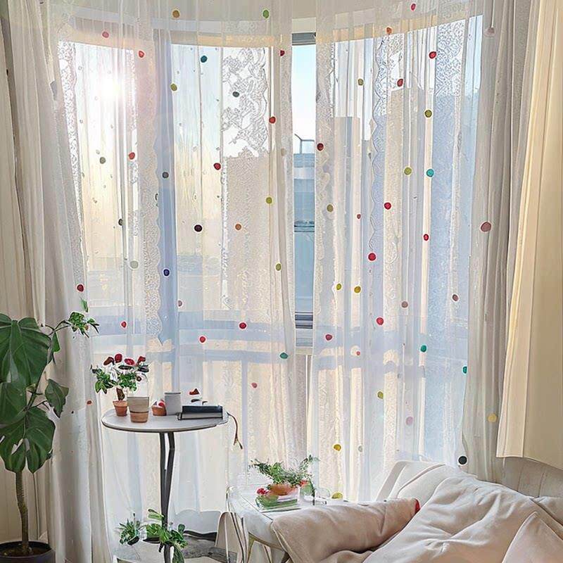 法式蕾丝纱帘梦幻飘窗女孩卧室儿童房韩式田园风清新窗帘隔断门帘