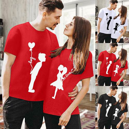 Valentine's Day T-shirt couple short sleeved couple round