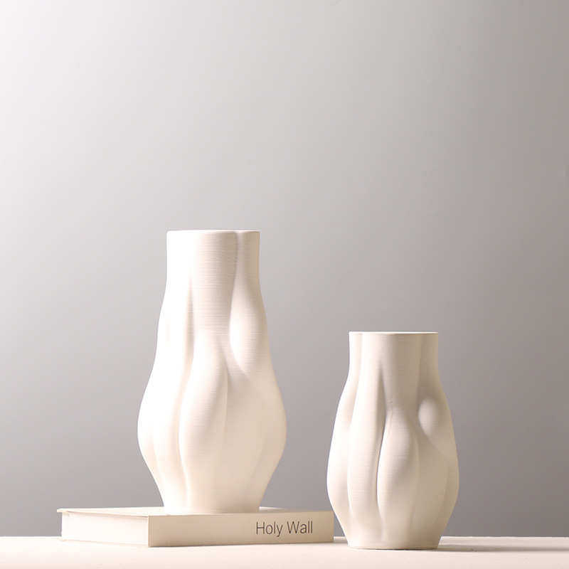干花花瓶样板房创意3D陶瓷装饰品摆件米白色简约工艺品北欧不规则