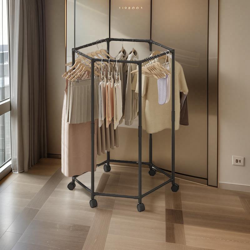 简易衣架直杆可旋转卧室落地家用衣帽架可移动晒衣架滑轮组装阳台