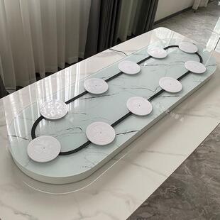 自动传送带智能电动转盘一体静音长方形餐桌旋转遥控长桌家用简约