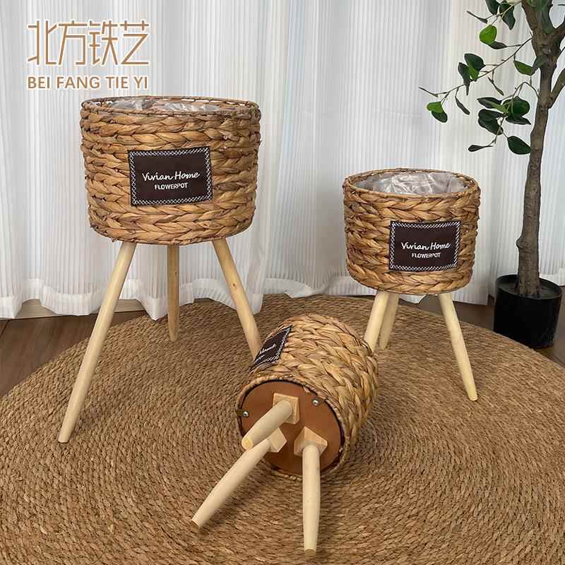 园田木ADK质落地花架架花盆草编花篮地花面装饰客厅阳台器绿萝架