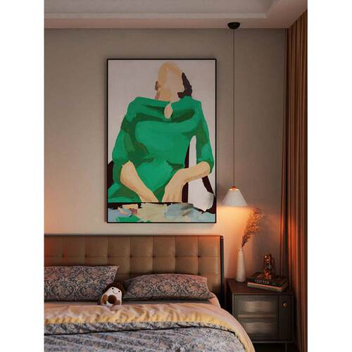 画客厅人物墙壁挂画背景版奢玄关衣服绿色竖轻装饰画复古卧室现代