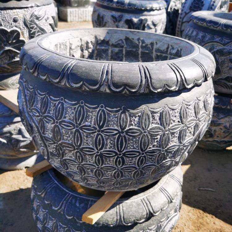 石雕鱼缸圆缸花盆庭院荷花缸仿古石水缸天然青石头槽养鱼池摆件