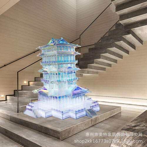 中式亚克19力透术明阁楼筑艺高级仿真雕塑软饰品小装房子模型摆建