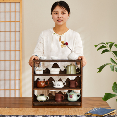 实木中式桌面博古架茶壶架茶杯架子茶具置物架收纳架茶室茶桌杯架
