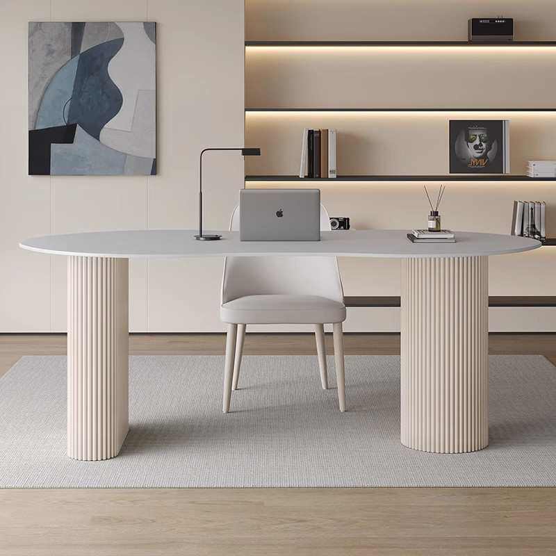 奶油风岩板书桌家用书房学习电脑桌轻奢现代简约办公客厅大长桌子,住宅家具,书桌,淘宝优惠券,粉丝福利购,淘宝优惠卷