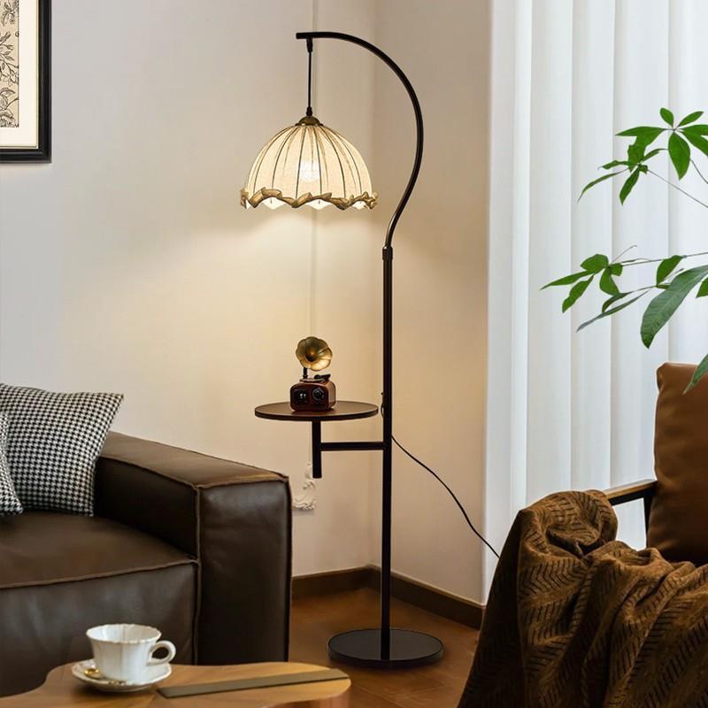 中古风客厅落地灯沙发旁装饰氛围置物架卧室床头一体台灯