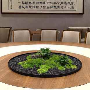 酒店大圆桌中间转盘摆花永生苔藓沉木桌花餐桌景观摆件装 饰品摆台
