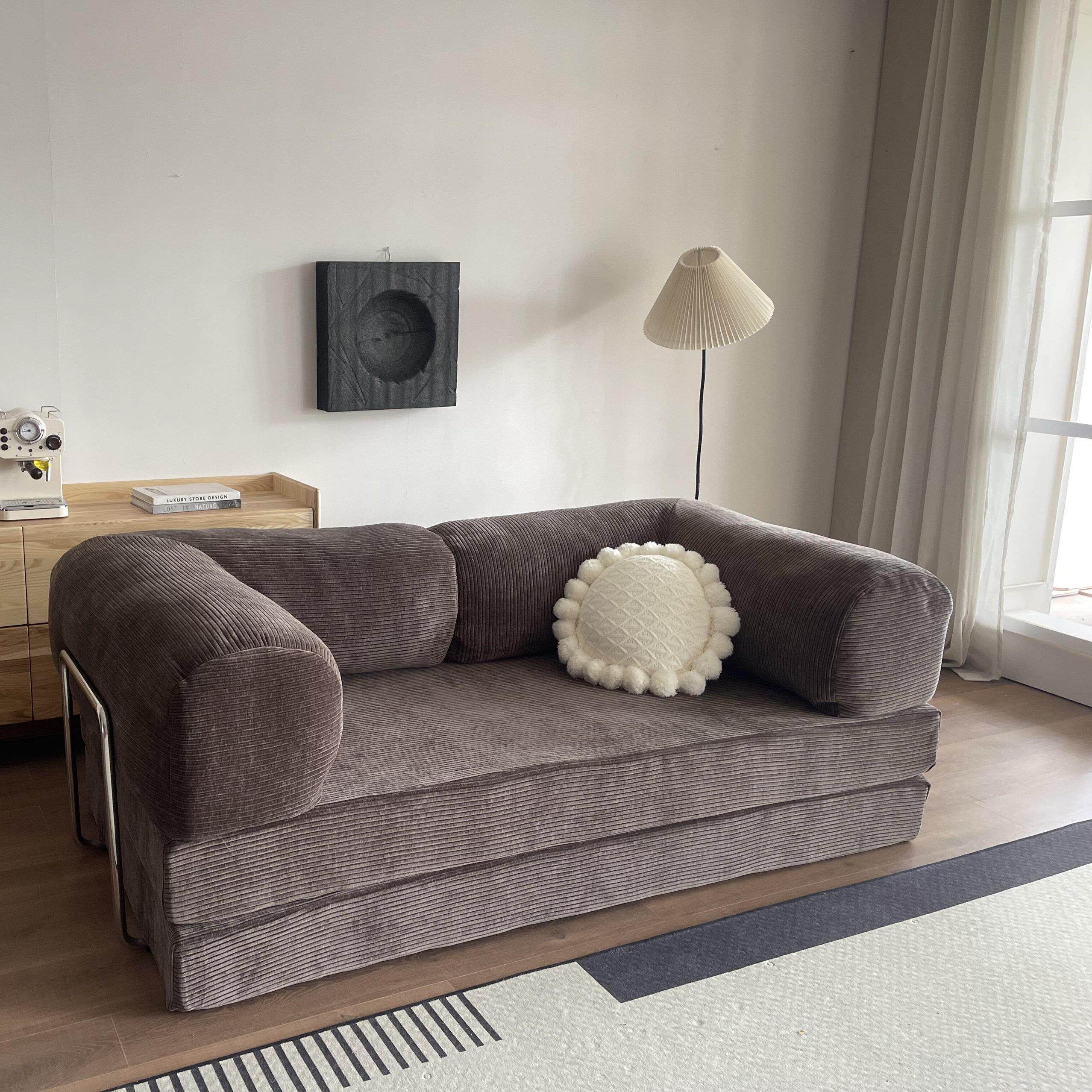 覆古灯芯绒泰迪布艺沙发治愈系小户型中古折叠可拆洗懒人沙发床