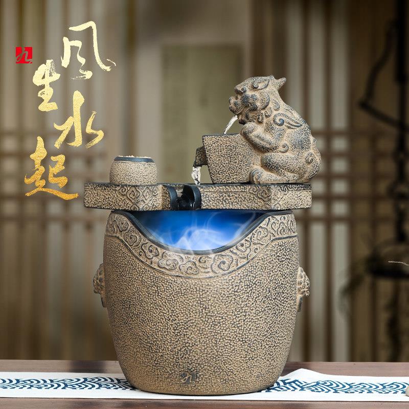 貔貅流水摆件装饰新中式办公室摆件客厅风水鱼缸设计桌面生财摆设