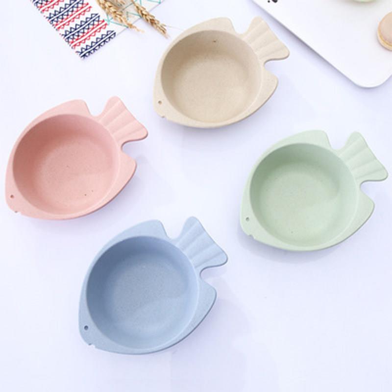 小麦秸秆卡通鱼形儿童碗防摔防烫家用小碗塑料宝宝碗勺餐具套装