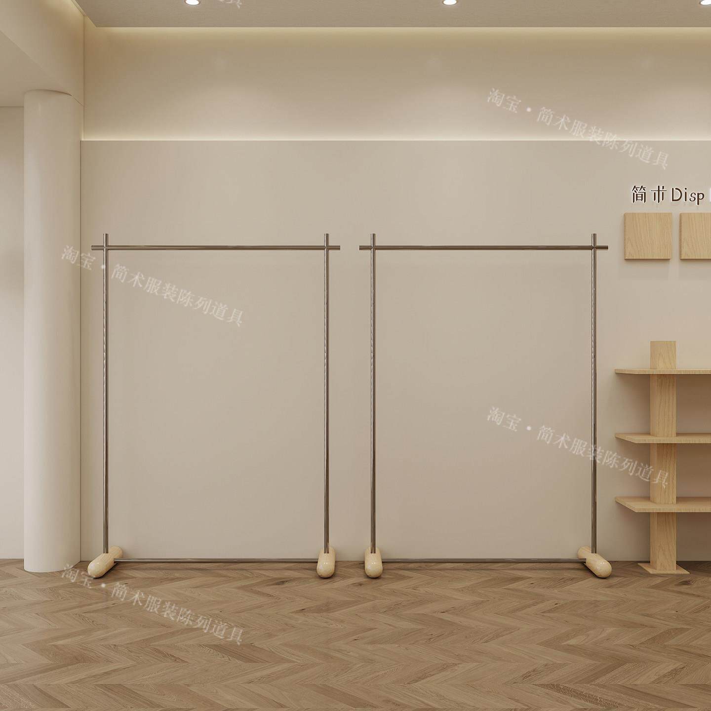 服装店展示架落地式挂衣架不锈钢彷胡桃木童装女装店中岛陈列货架
