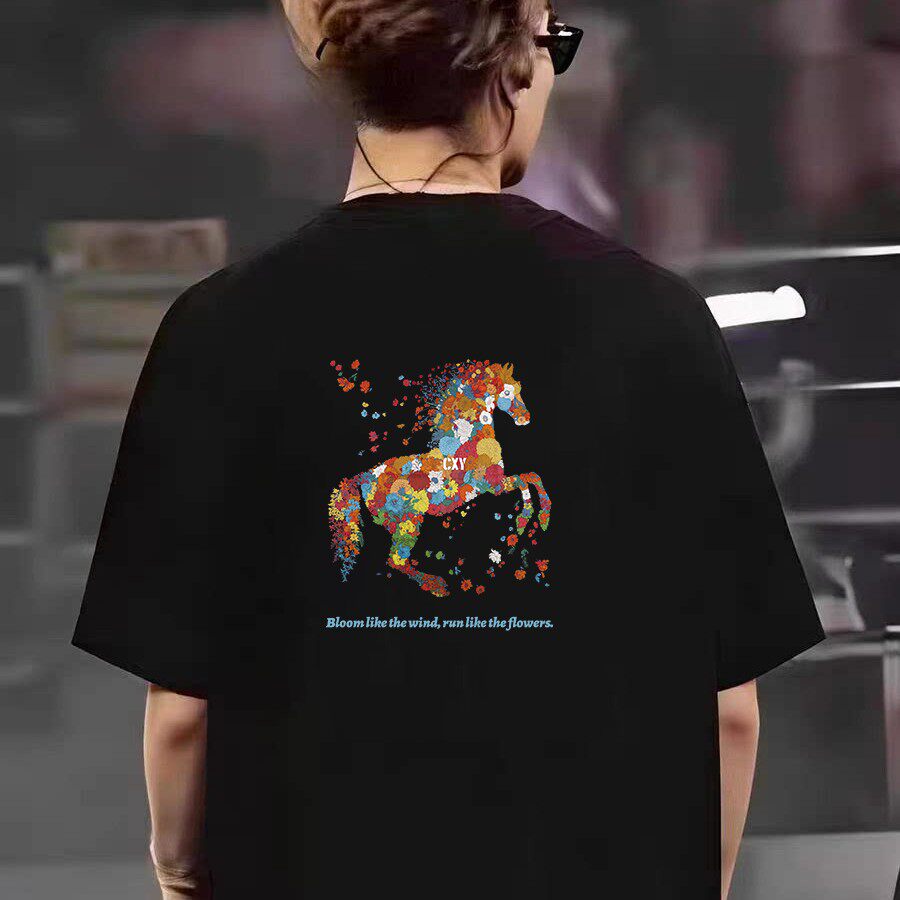 夏季新款港风潮牌明星同款彩色马短袖T恤男纯棉宽松大码简约体恤