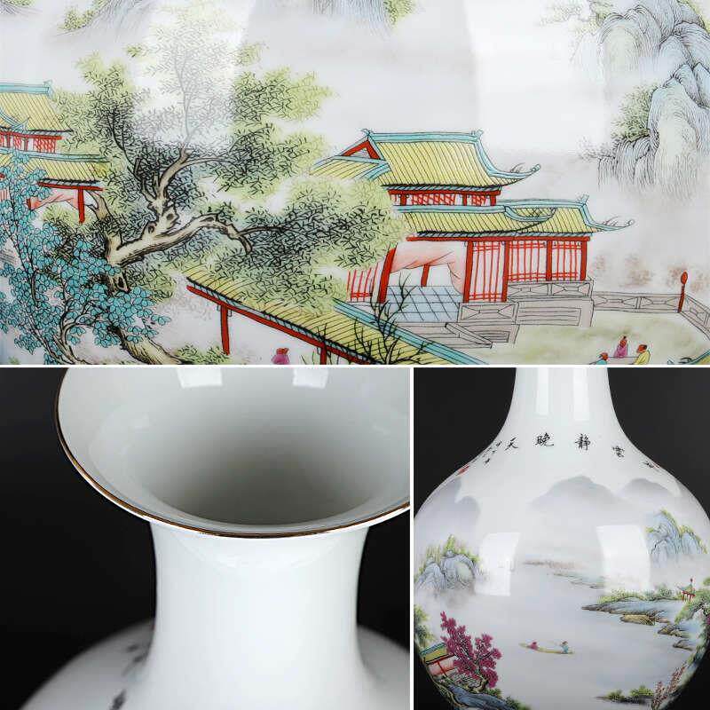 景德镇陶瓷牡丹花复古花瓶客厅插花器办公室装饰品摆件大号瓷瓶