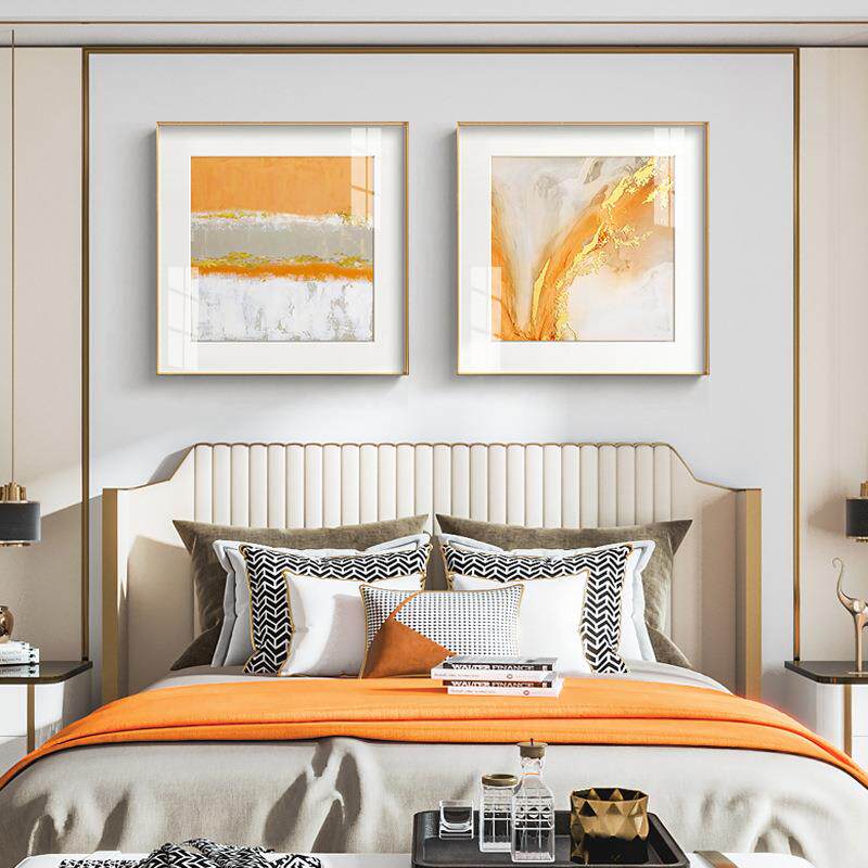 虹光 现代轻奢风格客厅装饰画黄色白色金箔墙画玄关餐厅卧室挂画