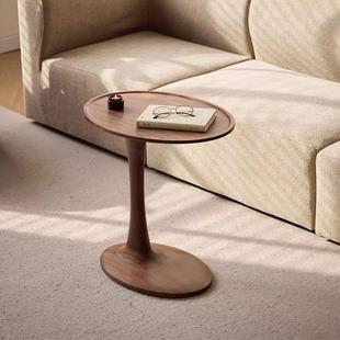 全实木沙发边几可移动椭圆榫卯小户型床几北美黑胡桃木客厅小茶几