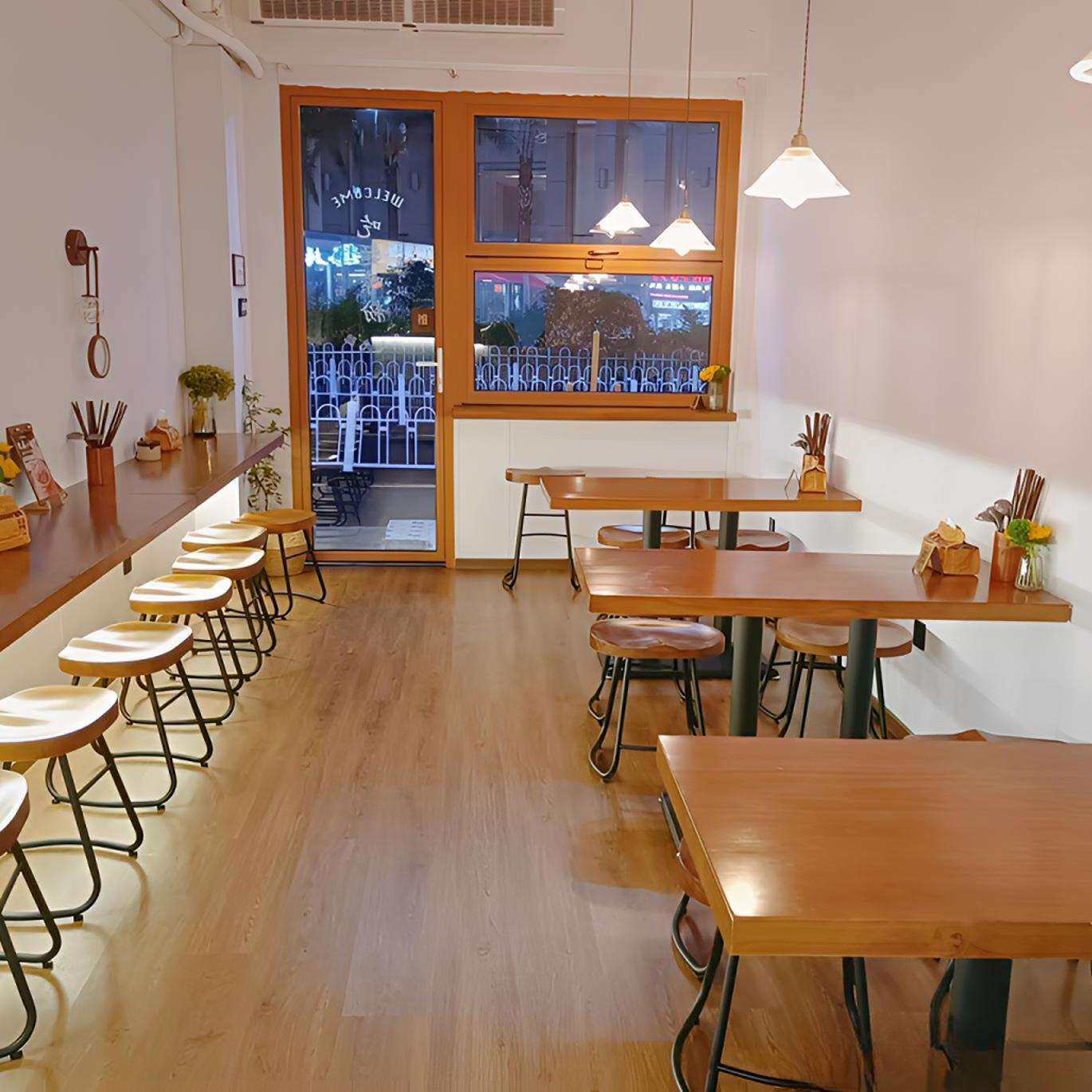 实木凳子粉面馆小吃汉堡快餐店桌椅组合麻辣烫餐饮松木桌子商用