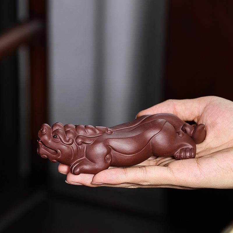 宜兴手工紫砂雕塑 聚福貔貅茶宠办公室家居茶桌摆件工艺品