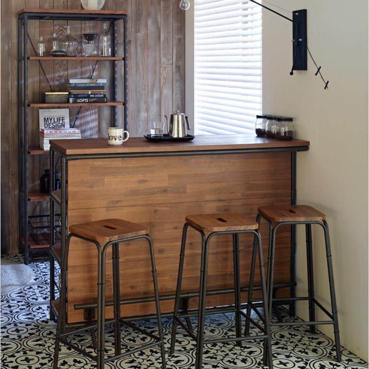 需定制工业风复古铁艺吧台桌酒吧收银台美式做旧一体loft实木高脚