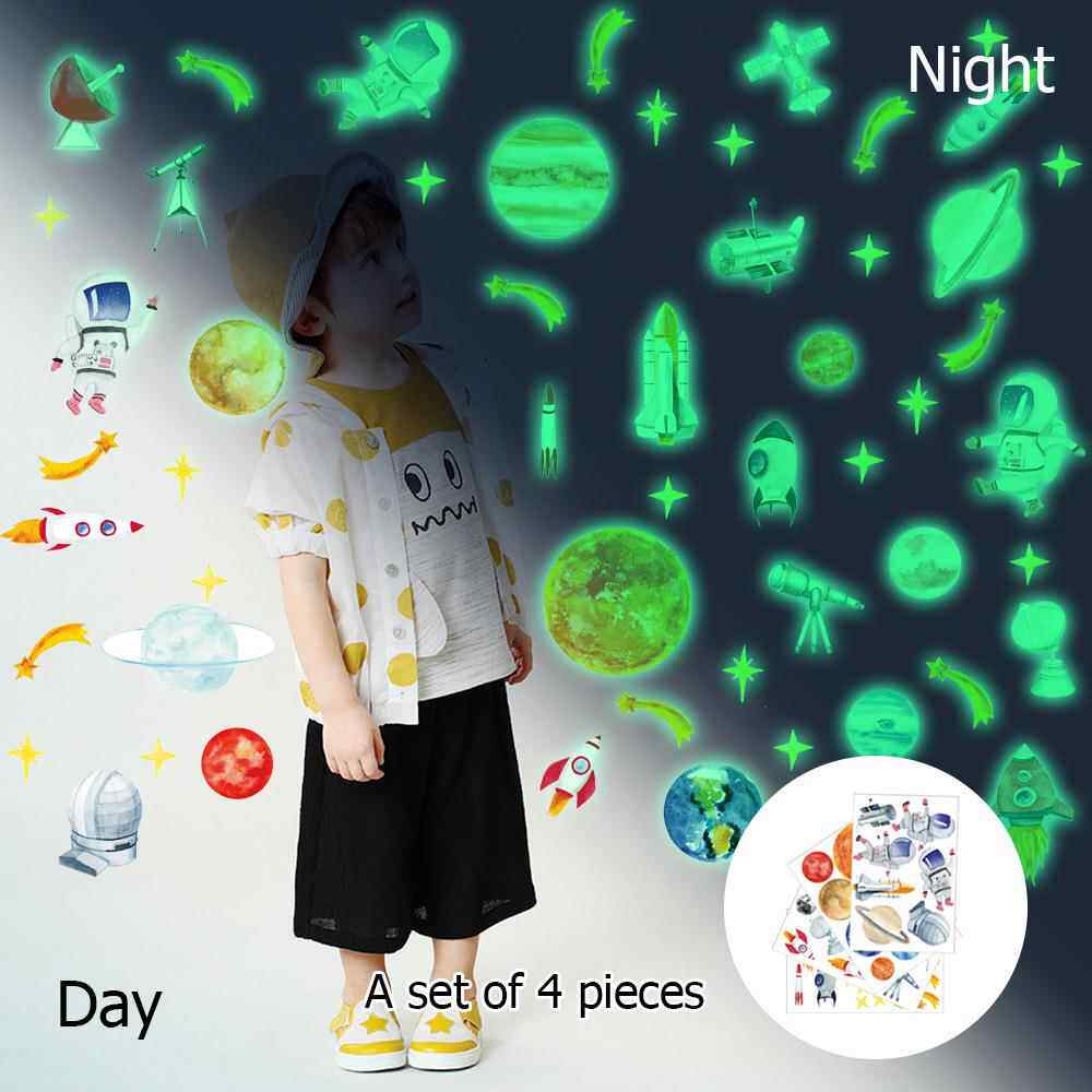 夜光恐龙海洋鱼美人鱼火烈鸟猫宇航员太阳系外星人卡通荧光墙贴纸