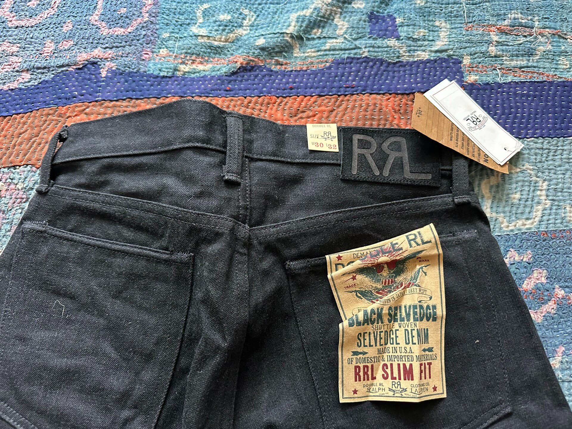 RRL Distressed Black Beckham Jeans — detail