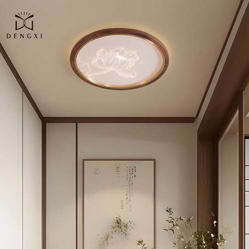 〖蓁蓁〗宋式美学卧室吸顶灯全铜新中式客厅灯黑胡桃木圆形led灯