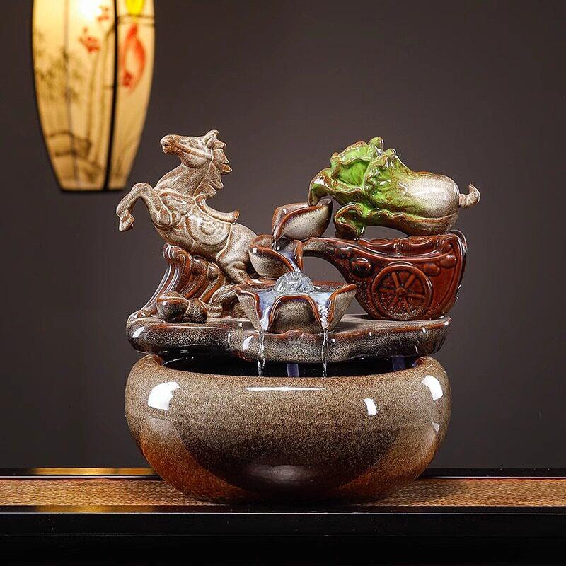 中式陶瓷招财循环流水摆件客厅创意喷泉瀑布水景鱼缸乔迁开 业送