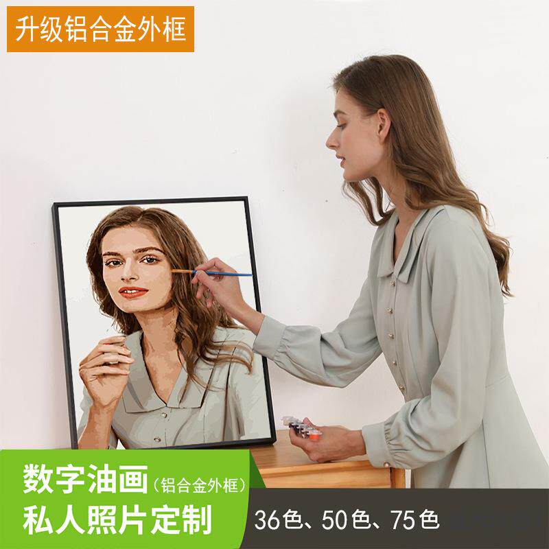 diy数字油画人物照片手工涂色填色丙烯颜料礼物手绘装饰画