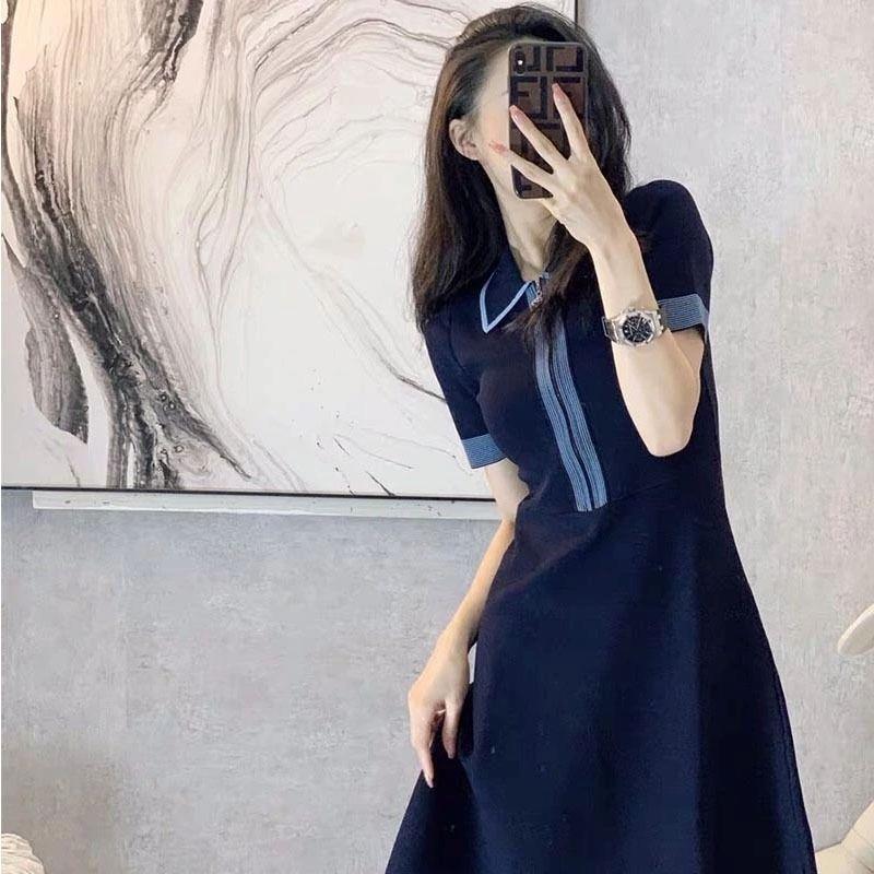 欧洲站2025年新款法式覆古高级感收腰撞色polo领薄款洋装女夏季