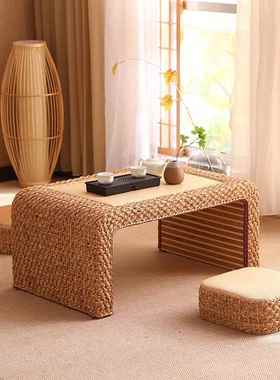 色9C藤编古铜台榻米茶桌榻阳矮桌53514飘窗小茶几日式民宿地台小