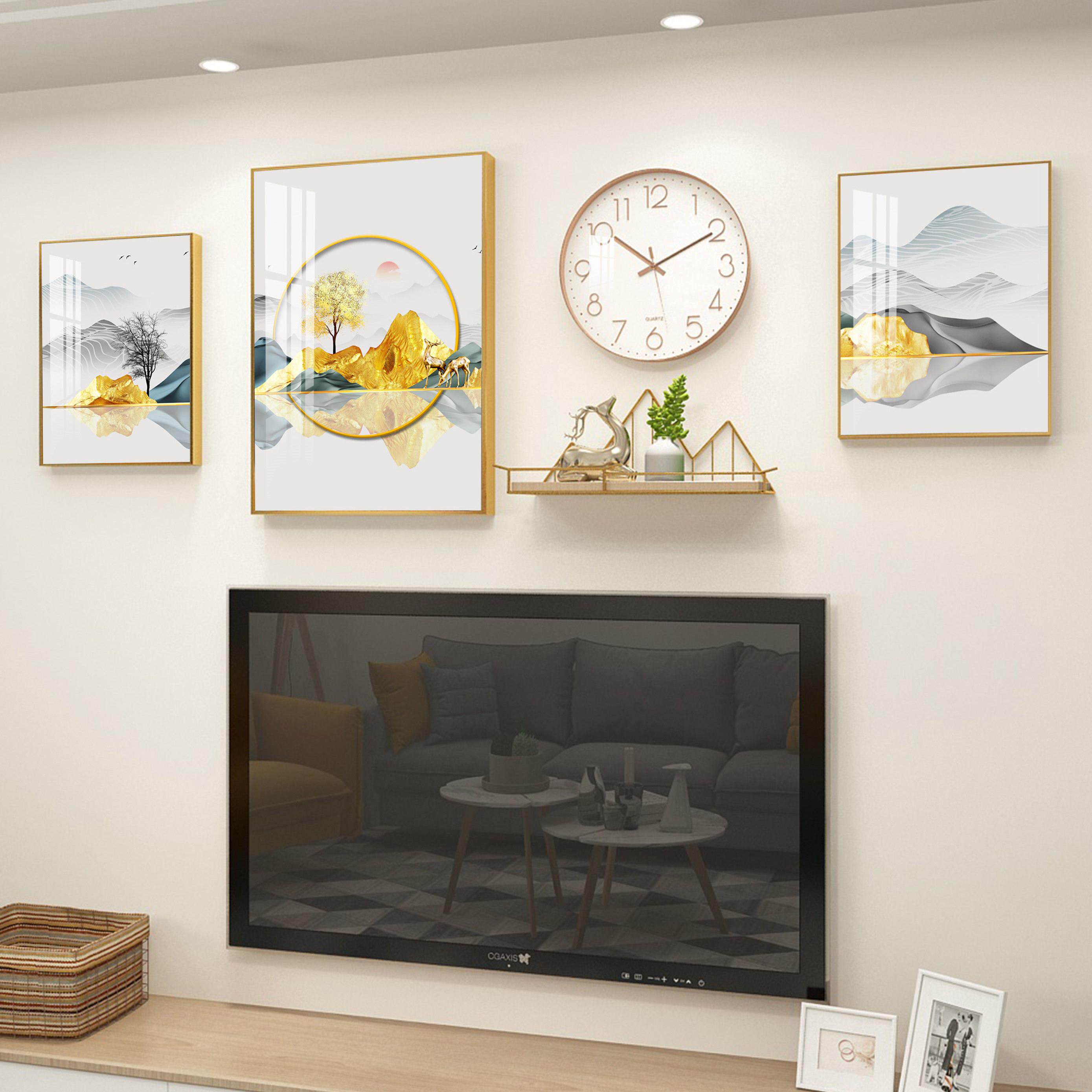 客厅电视背景墙装饰画现代简约挂画影视墙壁画饭厅墙画组合晶瓷画