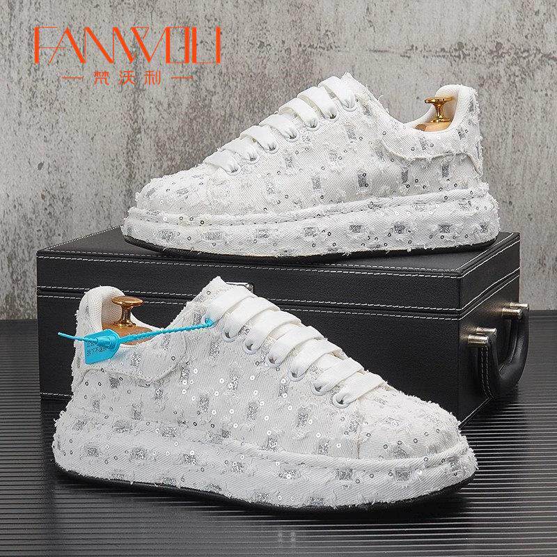 梵沃利厚底小白鞋男鞋春夏潮牌帆布乞丐鞋子男士内增高休闲板鞋