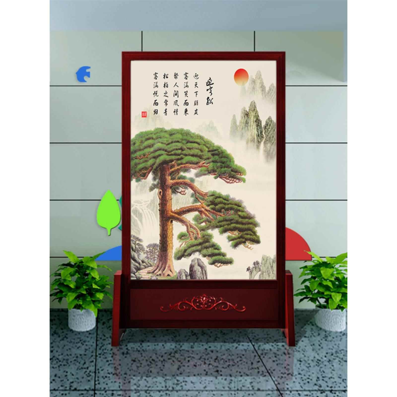 现货新中式实木雕花屏风隔断客厅入户玄关公司办公室双面座屏定制