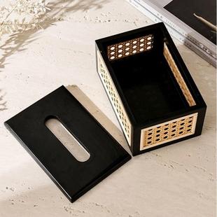 日式 实木仿藤编纸巾盒高颜值藤编抽纸盒家居卧室客厅茶几纸抽盒