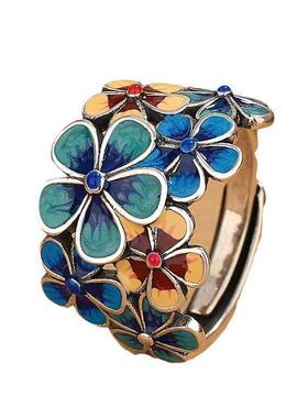 Flower Ring跨境覆古民族风景泰蓝珐瑯繁花似锦戒指女小众饰品