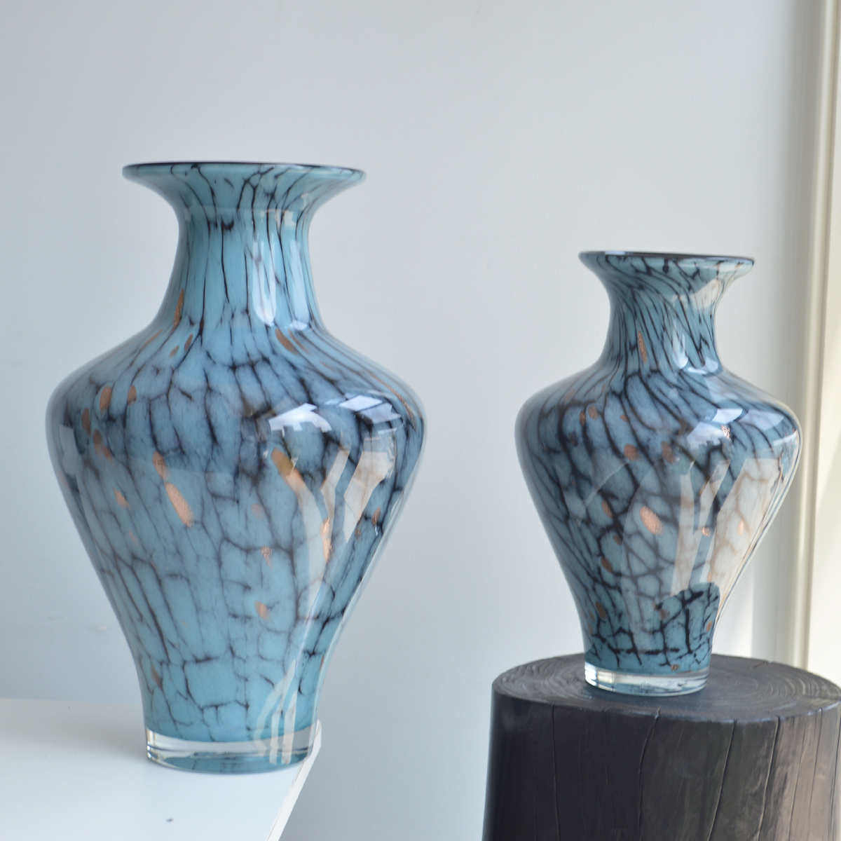 欣可家居新中式古典珐琅蓝色炸纹琉璃摆件装饰工艺品桌面花瓶,家居饰品,花瓶,淘宝优惠券,粉丝福利购,淘宝优惠卷