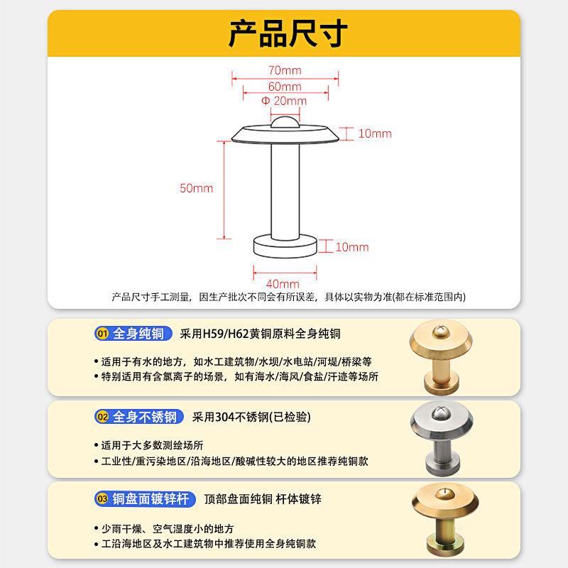 高等水准点沉降观测点纯铜高程铜质水准点控制点不锈钢测量观测钉