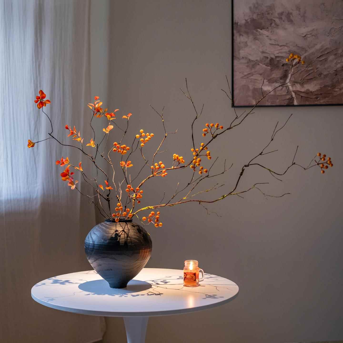 海虹景品山归来假花彷真花摆设发财果客厅茶室新中式年宵花摆件