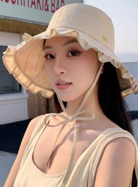 官方旗舰店帽子女款2026新款简约花边渔夫女春夏季休闲百搭遮阳帽